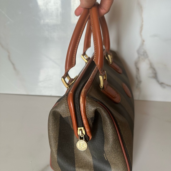 Fendi Vintage Pecan Canvas Coated Boston Bag - Picture 7 of 16